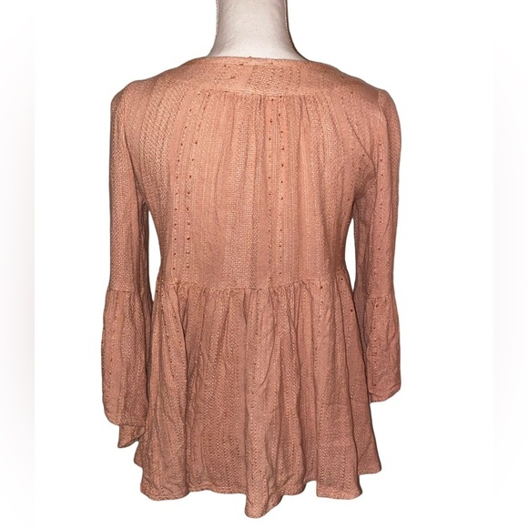 En Creme Knit Boho Peasant Blouse Blush PNK Size Medium - Picture 2 of 5